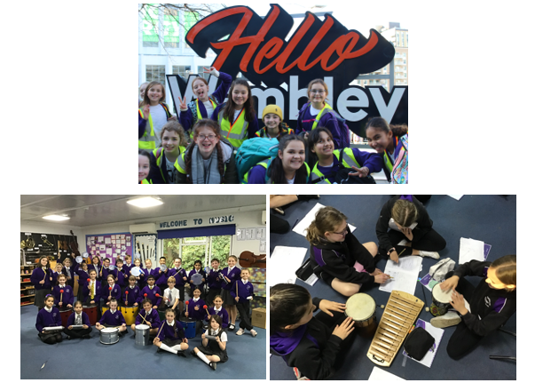 Photos of children during music lessons and on music trips